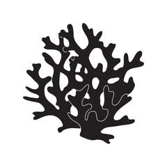 Seaweed or coral black isolated silhouette on white background for icons, stickers, posters, webs
