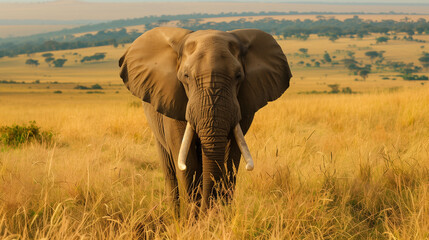 Obraz premium African Elephant, Masai Mara National Park, Kenya. Wildlife scene in nature habitat 