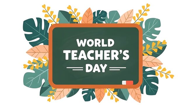 Celebrate World Teacher s Day with a Thank You Graphic Card Surrounded by Floral Leaves Give Appreciation Show the Love