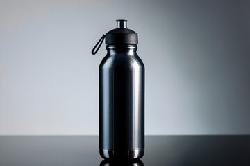 Sport water bottle mockup with reflections on studio background