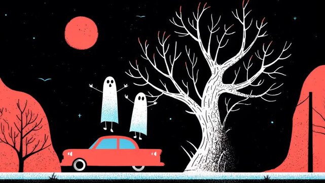 Funny Cartoon Ghost Illustration for Halloween Retro Art