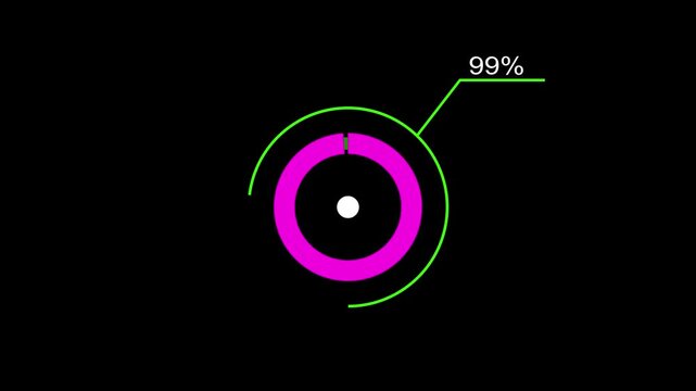 A dynamic circle loading animation, and on a black background is loading from 1 to 99 .
