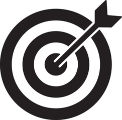 A bold black arrow pierces the bullseye, completing the target achievement icon