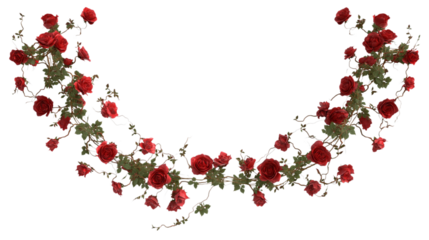  vibrant red rose garland artfully arranged in  decorative arch isolated on white background