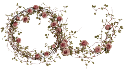  floral ornament with roses arranged in stylish manner isolated on white background