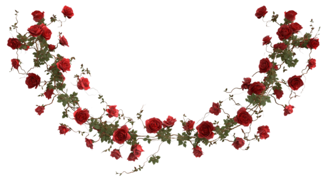  vibrant red rose garland artfully arranged in  decorative arch isolated on white background
