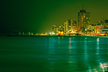 Naklejka premium Night cityscape. View of Tel Aviv at night. Israel