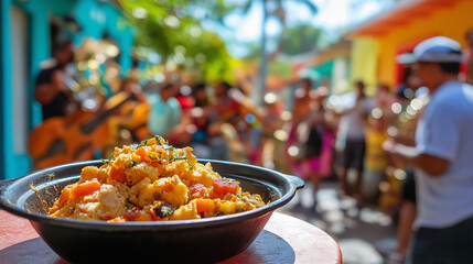 Traditional Mofongo served at street food festival in Caribbean town