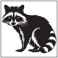 Vector art of raccoon sitting with its body angled, isolated on white background