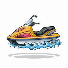 Cartoon Style Jet Ski on Water with Waves - A Vibrant Aquatic Illustration