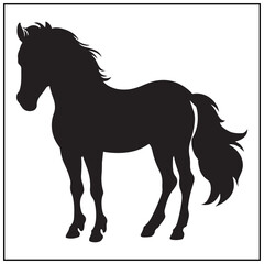 Obraz premium Vector art of black silhouette of a horse with flowing mane isolated on white background