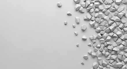 Abstract geometric stone fragments in calming gray tones on a minimalist background