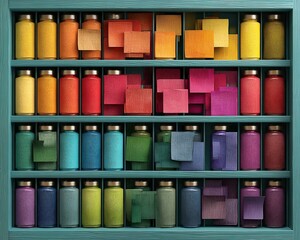 Raccolta di colori vibranti in flaconi e quadrati