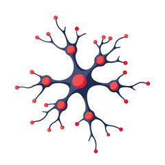 Colorful neuron illustration with red and blue accents