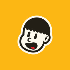 Cartoon boy face with confused and irritated expression in bold minimal line art style. Perfect for stickers, emojis, retro branding, and playful vector character design