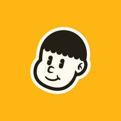 Cartoon boy face with confused and irritated expression in bold minimal line art style. Perfect for stickers, emojis, retro branding, and playful vector character design