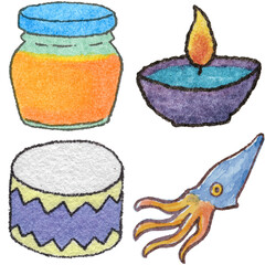 a drawing of a candle and a candle and a jelly and and a squid