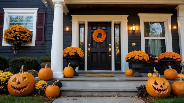 a Halloween-decorated porch