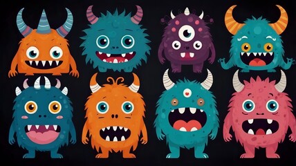 set of funny monsters