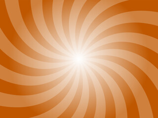 Burnt orange sunburst background. Yellow radial retro glowing rays banner. Abstract retro whirlwind starburst vector abstract background. Twisted radial illustration.