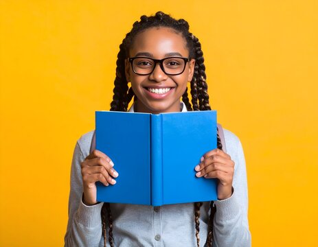 Girl in Grey Sweater Absorbed in Reading &ndash; Youthful Concentration Meets Color Contrast