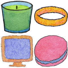 a drawing of a candle and a candle holder and a ring and and a cookie