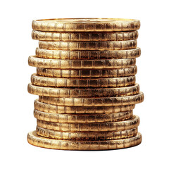 3D stack of gold coins isolated on transparent background.