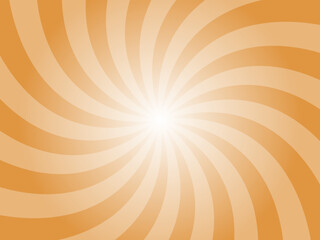 Butterscotch orange sunburst background. Yellow radial retro glowing rays banner. Abstract retro whirlwind starburst vector abstract background. Twisted radial illustration.
