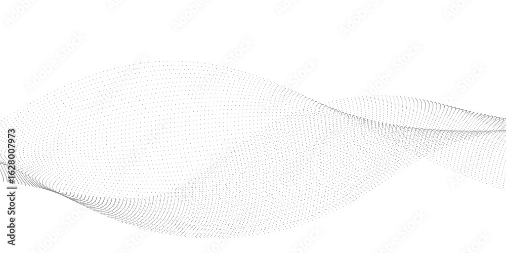 Wall mural abstract flowing dots particles wave curved lines on transparent background. black halftone gradient