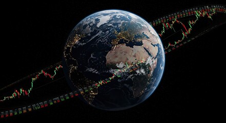 Global economy concept with Earth and stock market data visualization