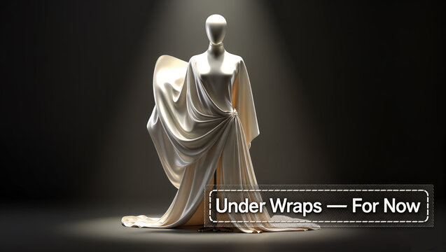 A mysterious and stylish image of a mannequin wrapped in cloth or material, hinting at an exciting reveal or upcoming launch. Symbolizing secrecy, anticipation, and transformation