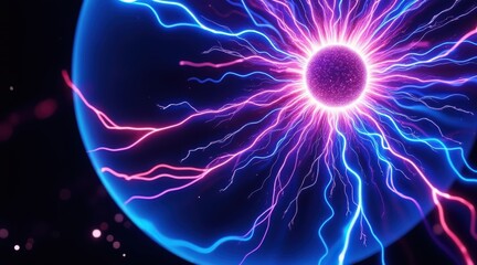 Close up of a glowing plasma ball with vibrant electric tendrils reaching outwards