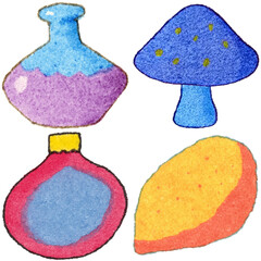 a drawing of a variety of different colored objects