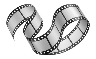 Naklejka premium Curved strip of black and white film with perforations, representing cinema and photography on transparent background.