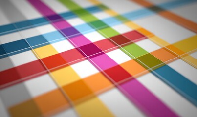 Colorful intersecting stripes on a white surface, abstract background