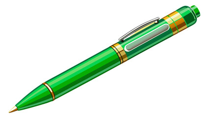 very beautiful Ballpoint pen isolated in  white background , top view of green pen, business office desk design element