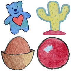 a drawing of a bear and cactus and and other objects