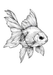 Pesce rosso elegante: disegno a inchiostro nero, linee sottili