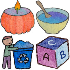 a drawing of a boy putting a candle in a bowl