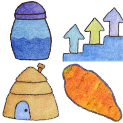 a drawing of a beehive and carrot and and a carrot