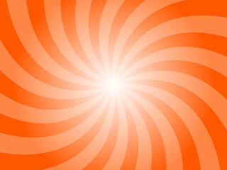 Bright orange sunburst background. Yellow radial retro glowing rays banner. Abstract retro whirlwind starburst vector abstract background. Twisted radial illustration.