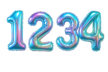 Iridescent Number Balloons 1234 Forming a Festive Sequence for Celebrations and Events