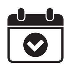 Calendar with checkmark icon for productivity date reminder and task management. Calendar with tick icon.