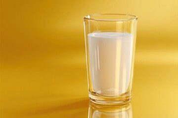 Fresh glass of milk on a yellow background, healthy and nutritious