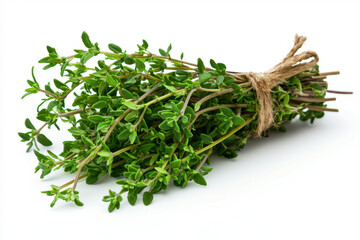 Fresh thyme sprigs isolated on a sea background culinary herb photography bright environment top-down view natural concept for food lovers