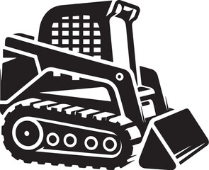 compact tracked skid steer loader Black and White Vector