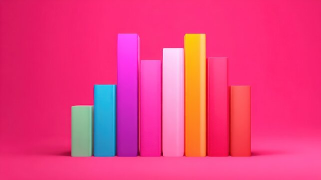 Colorful bar graph showing growth on a vibrant pink background