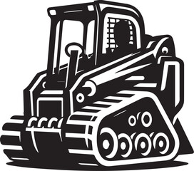 compact tracked skid steer loader Black and White Vector