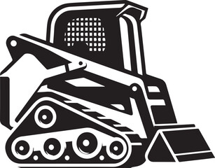 compact tracked skid steer loader Black and White Vector