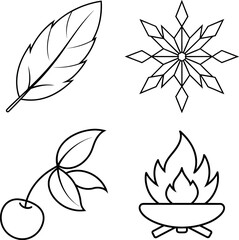 Nature Leaves and Campfire Line Art Icons
